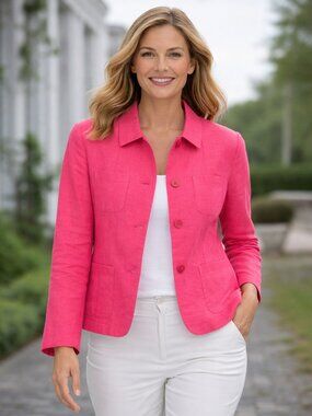 Talbots Irish Linen Blazer Pink Button Front Jacket